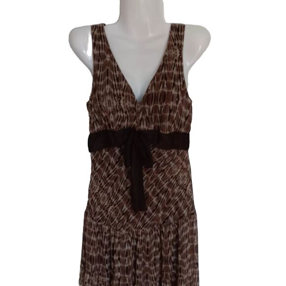 Vintage Connected Apparel Brown/Beige Tiered Sleeveless V-Neck Midi Dress, Sz. 8 - Picture 3 of 8